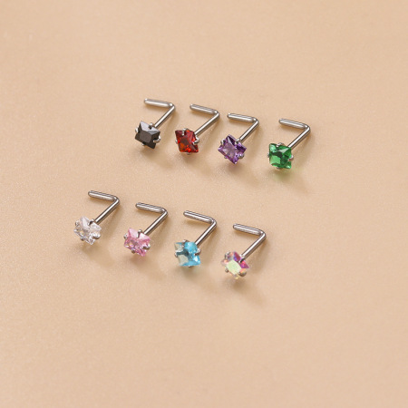 1 pièce de la série Simple, forme géométrique simple, en acier inoxydable étanche, sans placage, avec zircon. Clou de nez pour femme.