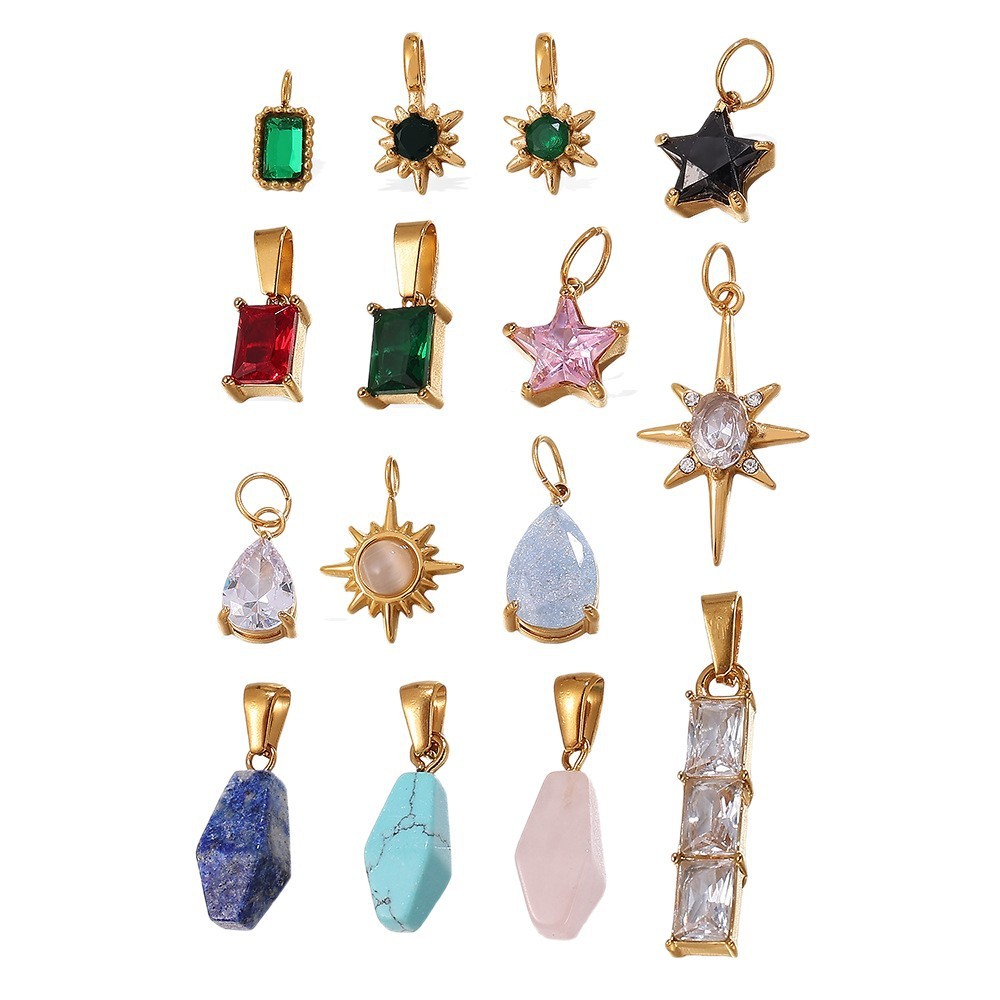 Pendentifs En Acier Inoxydable Étanches Avec Zircon Couleur Or h5Image5