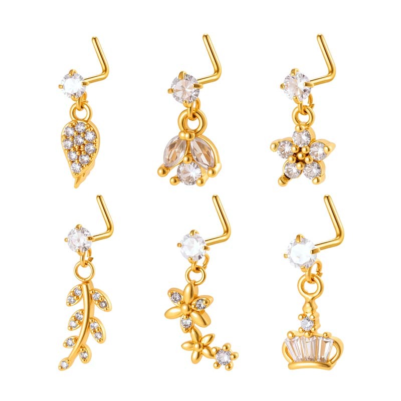 1 Pièce Simple Series Simple Flower Simple Copper Gold Color Zircon Piercing De Nez Pour Femme Image6