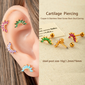 Boucles D'Oreilles Piercing En Zircon Couleur Cuivre Or h5 Image5