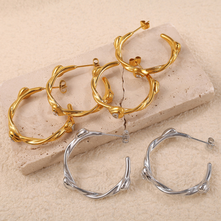 Boucles d'oreilles créoles en acier inoxydable doré, couleur cœur, étanches. 2