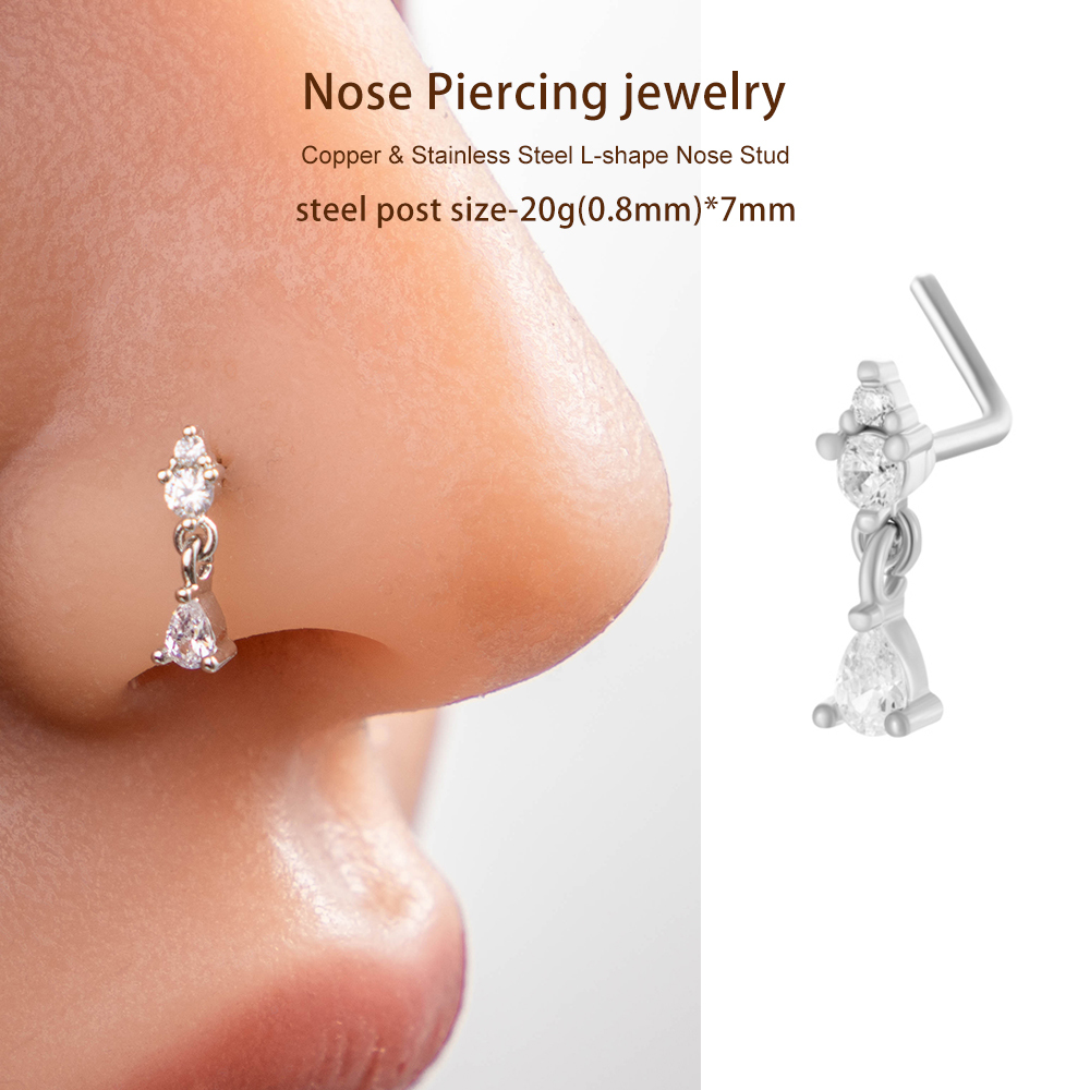 1 Pièce De Piercing De Nez En Forme De Goutte En Cuivre Doré Et Zircon Pour Femme Image6