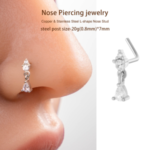 1 Pièce De Piercing De Nez En Forme De Goutte En Cuivre Doré Et Zircon Pour Femme h5 Image6