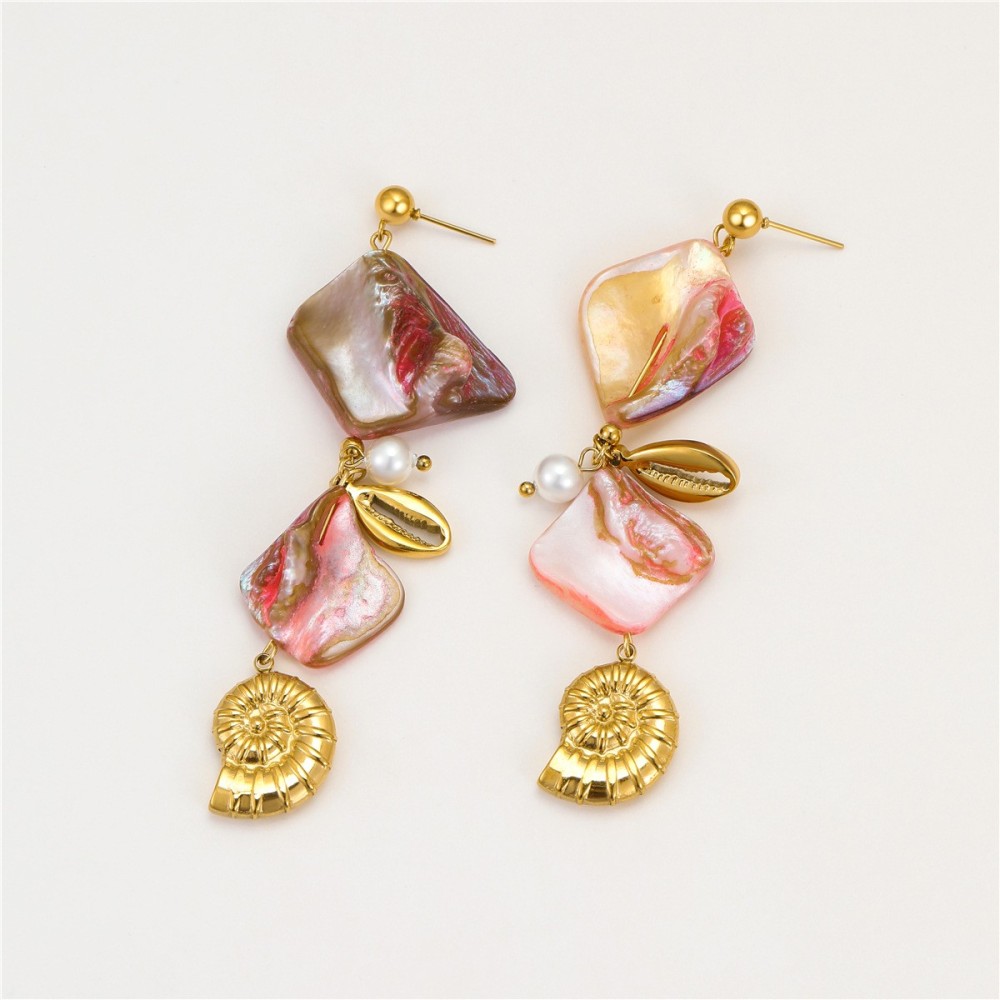 Boucles D'Oreilles Pendantes Géométriques Imperméables En Acier Inoxydable Pour Femme (1 Pièce), Motif Vacances 