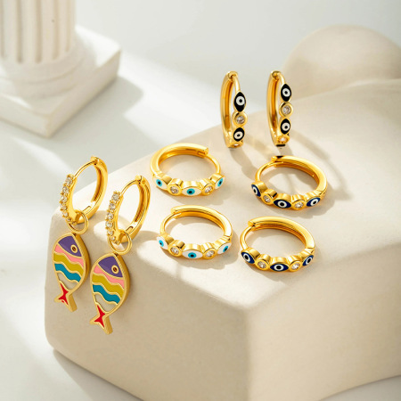 Boucles d'oreilles créoles en forme de poisson, couleur cuivre et or, 1 pièce 2