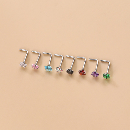 1 pièce de la série Simple, forme géométrique simple, en acier inoxydable étanche, sans placage, avec zircon. Clou de nez pour femme. 2