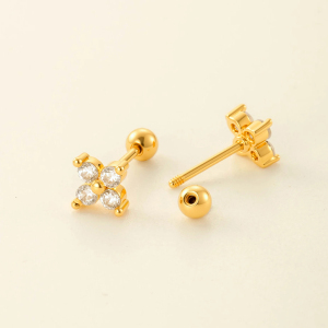 Boucles D'Oreilles Piercing Pour Femme, Série Simple, Fleur Simple, Cuivre, Or, Zircone h5 Image5