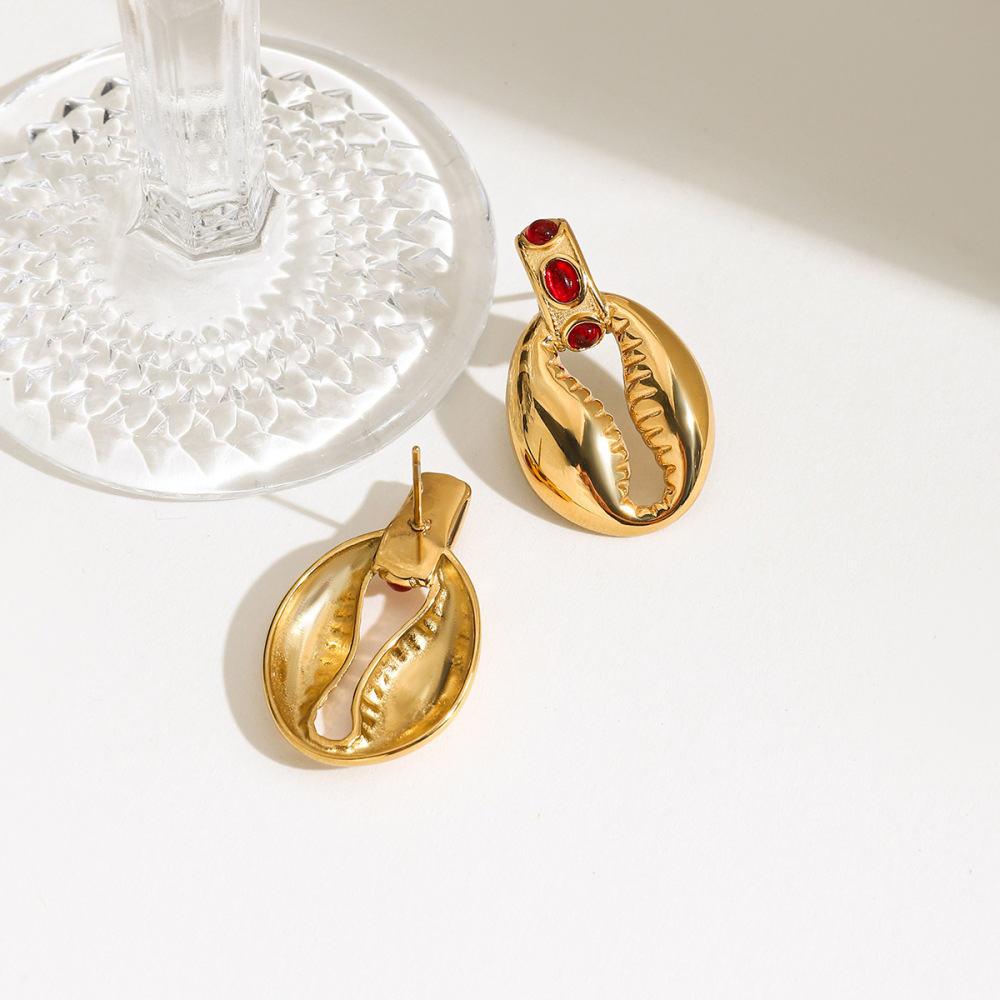 Boucles D'Oreilles Puces En Acier Inoxydable Étanche Couleur Or, En Forme De Coquillage h5Image3