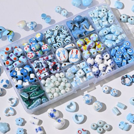 1 pièce de perle de bijoux en céramique de la série bleue