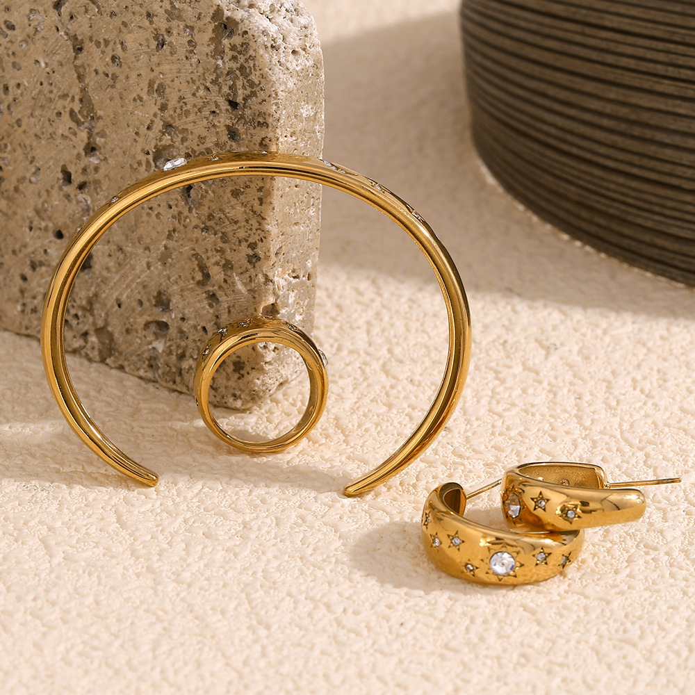 Bagues Ajustables Pour Femmes, En Acier Inoxydable, Étanches, De La Collection Simple Series Elegant Star Image4