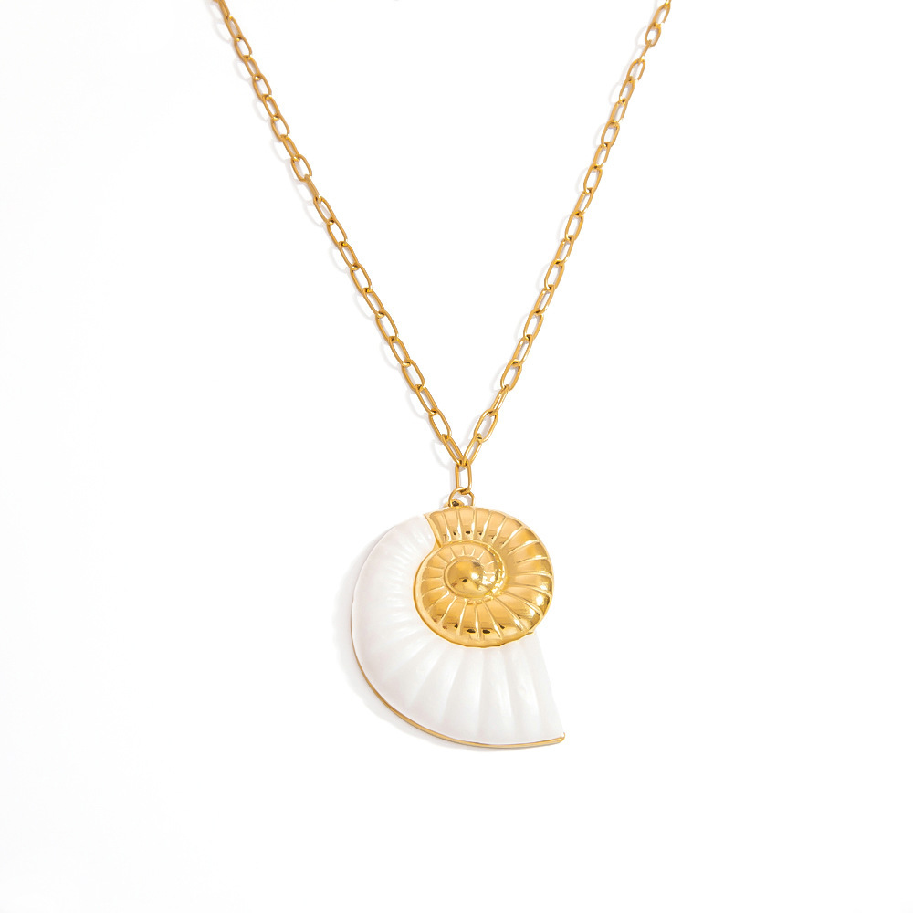 Collier Pendentif Femme Luxueux En Acier Inoxydable, Couleur Or, Motif Coquillage Image5