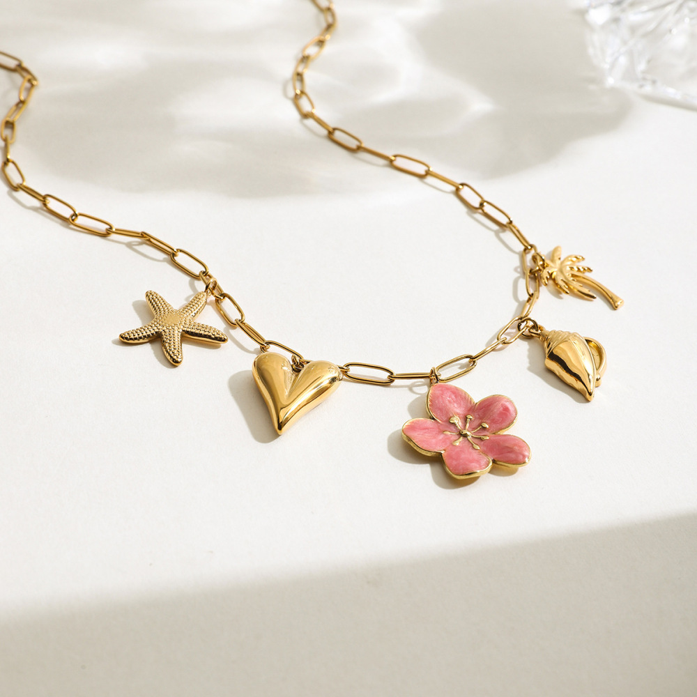 Colliers Pendentifs Sweet Flower En Acier Inoxydable Étanche Couleur Or h5Image4