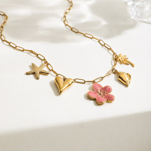 Colliers Pendentifs Sweet Flower En Acier Inoxydable Étanche Couleur Or h5 Image4