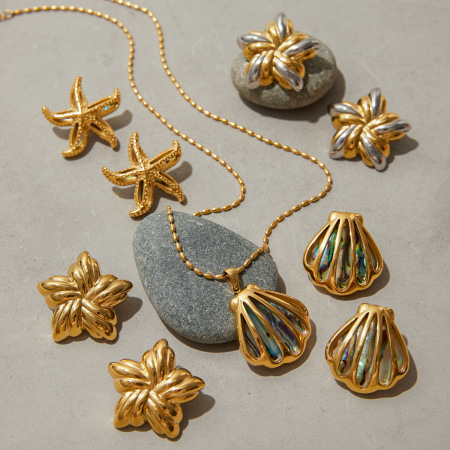Ensemble de boucles d'oreilles coquillage couleur or en acier inoxydable Ins Style