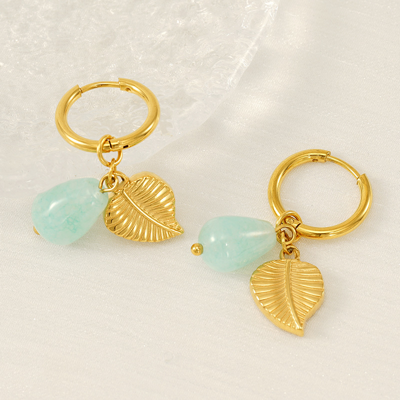 Boucles D'Oreilles Pendantes En Acier Inoxydable Doré, Imperméables, Motif Feuilles Image5