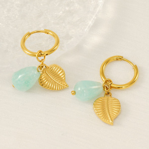 Boucles D'Oreilles Pendantes En Acier Inoxydable Doré, Imperméables, Motif Feuilles h5 Image5