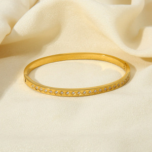 Bracelet Jonc Pour Femme Simple Series Daily Geometric En Acier Inoxydable Doré Étanche h5 Image4