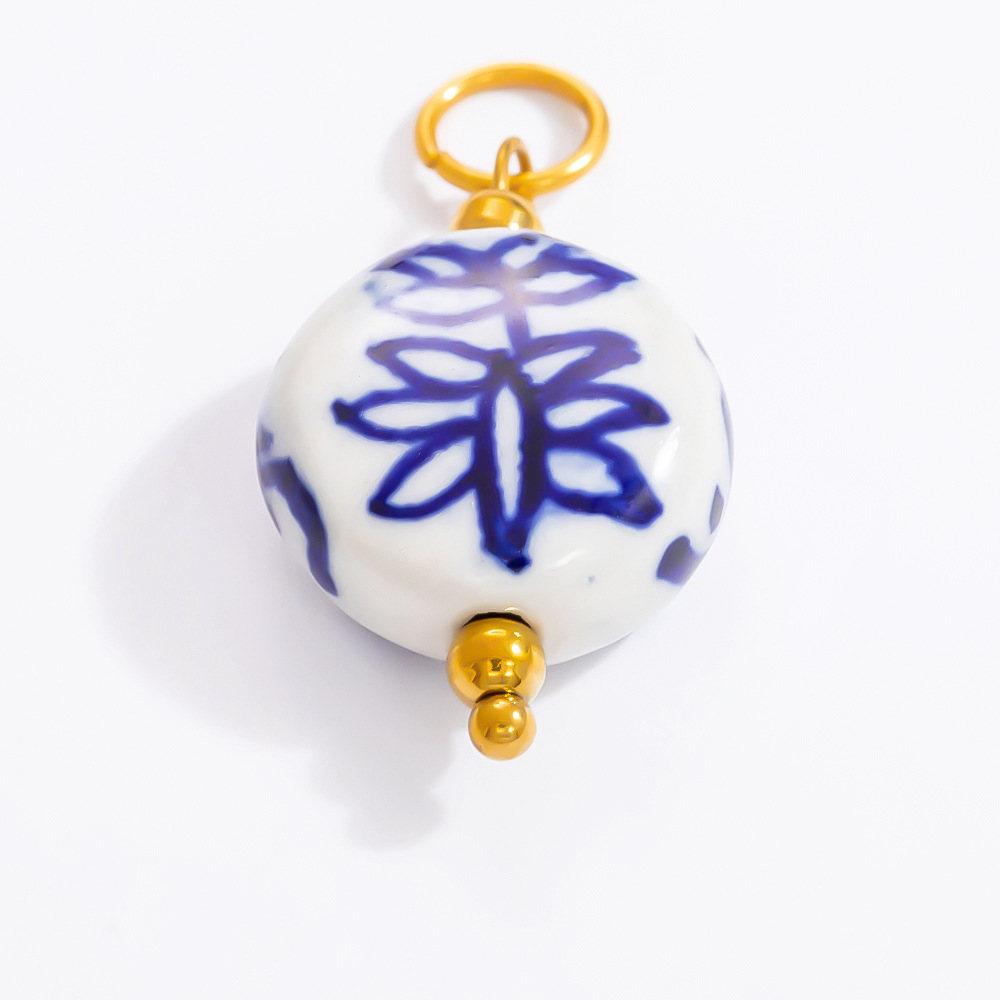 Pendentifs Pour Femmes En Porcelaine Bleue Et Blanche, Acier Inoxydable, Couleur Or, Étanches Image3