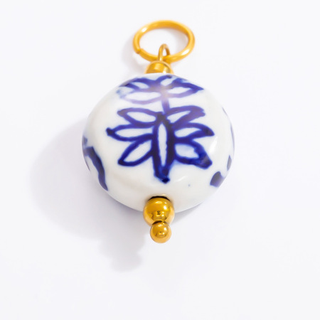 Pendentifs pour femmes en porcelaine bleue et blanche, acier inoxydable, couleur or, étanches 2
