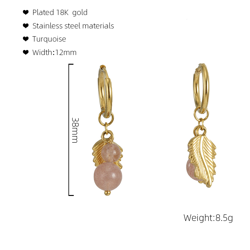 Boucles D'Oreilles Pendantes En Acier Inoxydable Doré, Imperméables, Motif Feuilles h5Image2