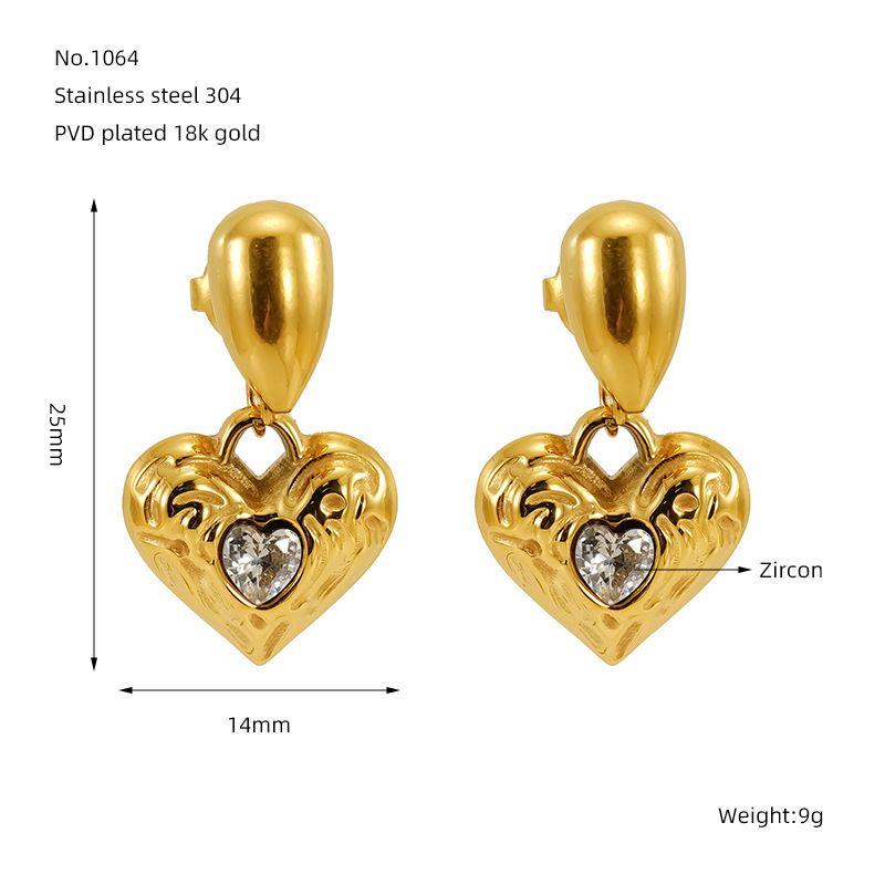 Boucles D'Oreilles Pendantes Rétro En Acier Inoxydable Doré, Imperméables, En Forme De Cœur Image2