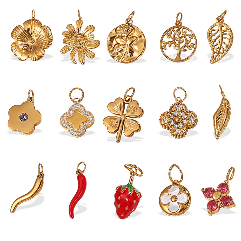 Pendentifs Clover En Acier Inoxydable Étanche Couleur Or À Faire Soi-Même h5Image4