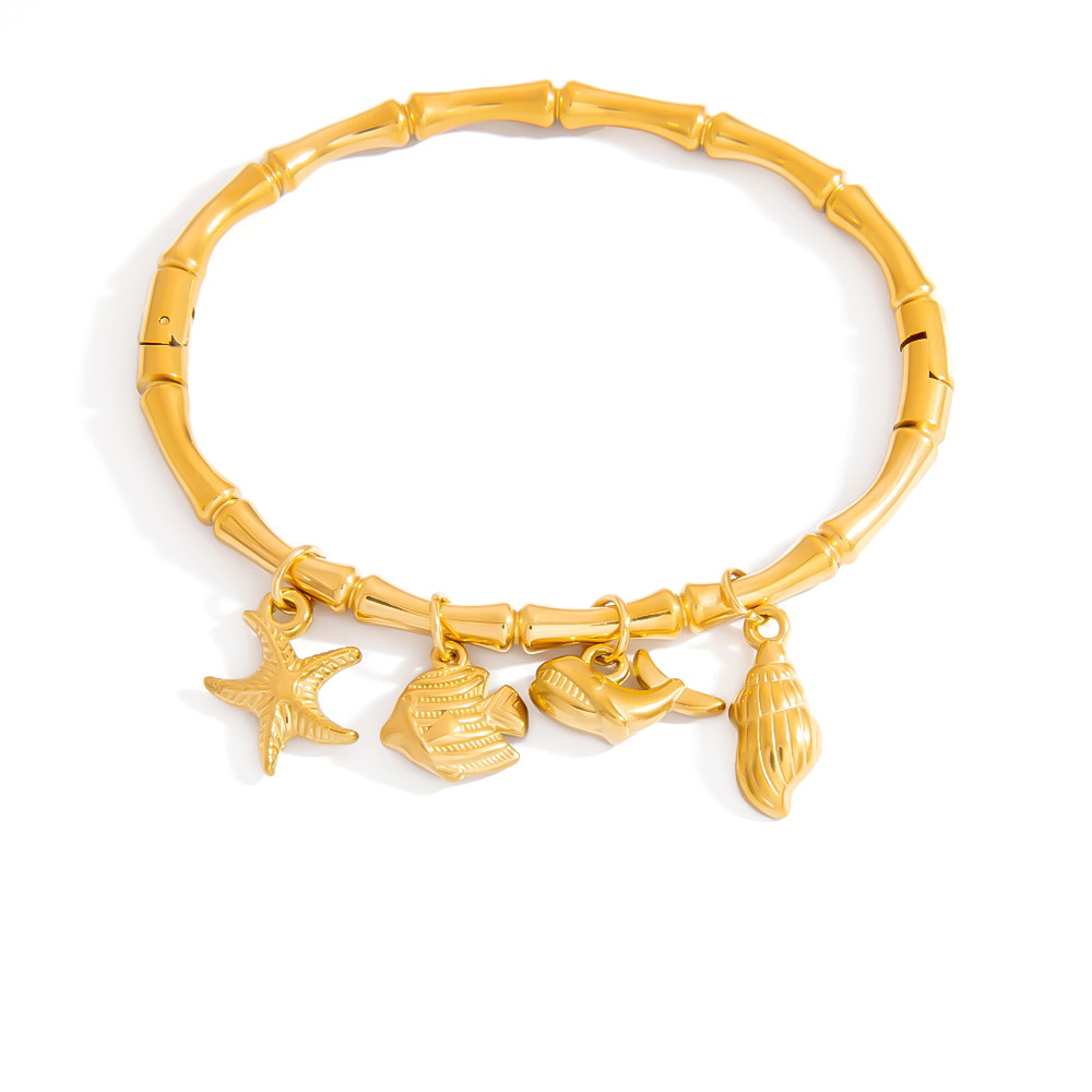 Bracelet À Breloques Pour Femme, Élégant, En Acier Inoxydable, Couleur Or, Avec Motif D'Organisme Marin (1 Pièce). Image5