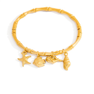 Bracelet À Breloques Pour Femme, Élégant, En Acier Inoxydable, Couleur Or, Avec Motif D'Organisme Marin (1 Pièce). h5 Image5