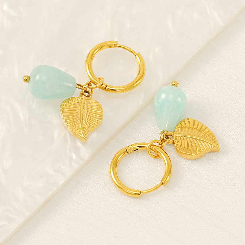 Boucles D'Oreilles Pendantes En Acier Inoxydable Doré, Imperméables, Motif Feuilles Image4