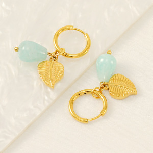 Boucles D'Oreilles Pendantes En Acier Inoxydable Doré, Imperméables, Motif Feuilles h5 Image4