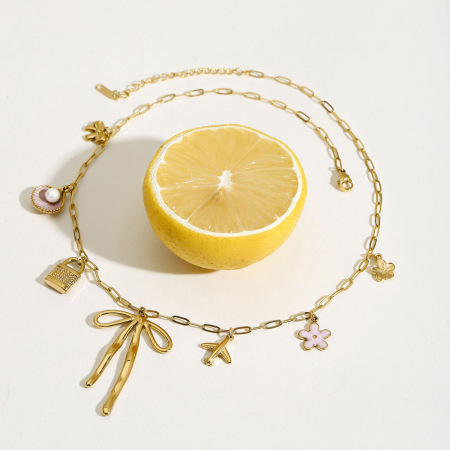 Collier pendentif nœud papillon en acier inoxydable étanche couleur or