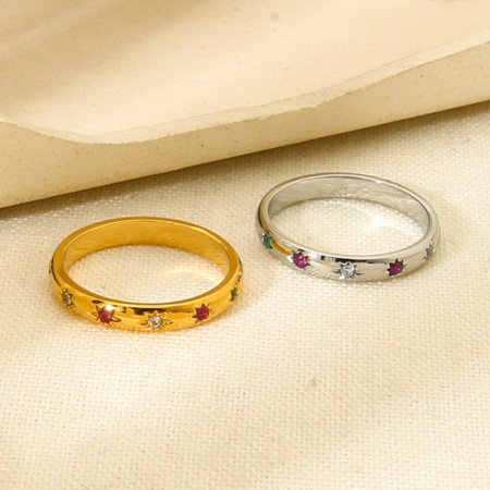 Bagues en acier inoxydable étanches, couleur or, style rétro étoile, de la série classique, avec zircon. 2