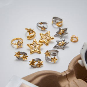 Ensemble De Boucles D'Oreilles Ins Style Star En Acier Inoxydable Couleur Or h5 Image3