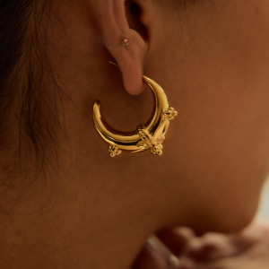 Boucles D'Oreilles Créoles Rétro Lune En Acier Inoxydable Étanche Couleur Or h5 Image3