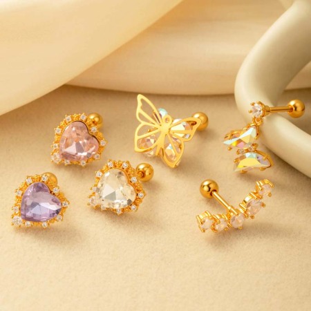 1 pièce de boucles d'oreilles piercing pour femme en forme de cœur simple, couleur cuivre et or, zircone