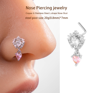 1 Pièce De Piercing De Nez Élégant En Forme De Cœur, Couleur Cuivre Doré Et Zircone Pour Femme h5 Image6