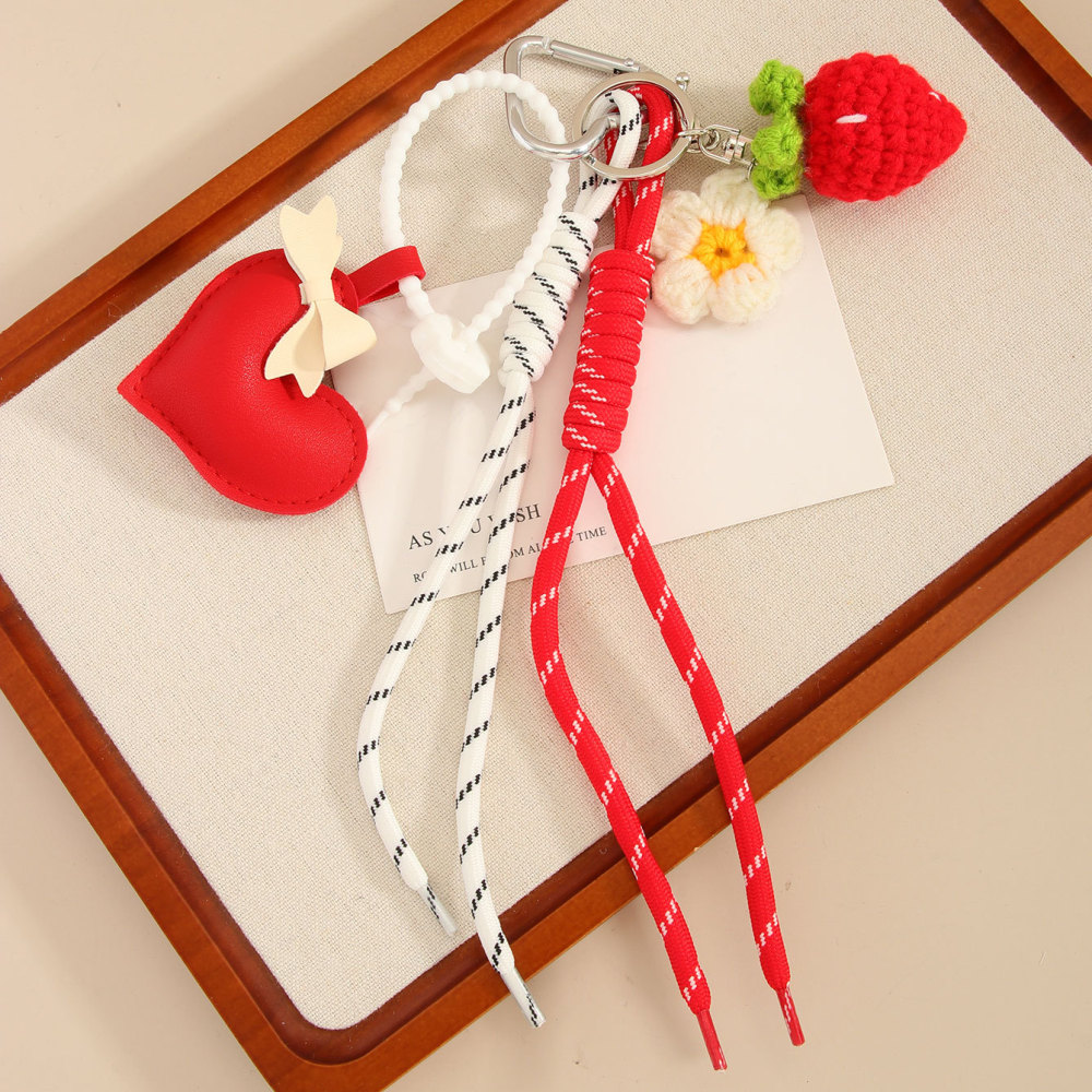 1 Breloque De Sac En Forme De Cœur En Pu Avec Fleur De Fraise Image3