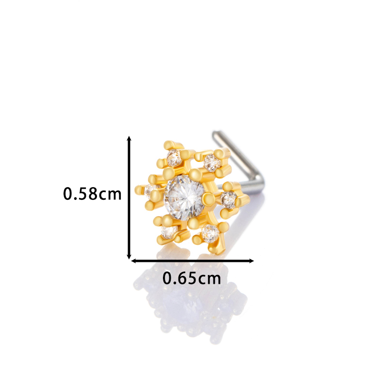 1 Piercing De Nez Flocon De Neige En Cuivre Doré Et Zircon Pour Femme Image2