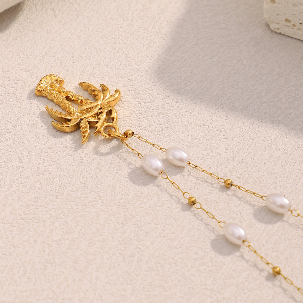 Colliers Pendentifs Pour Femmes En Acier Inoxydable Étanche, Motif Plante De Vacances, Collection Simple Image4