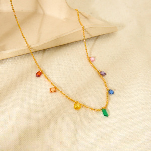 1 Paire De Colliers Pendentifs Géométriques Simples Pour Femmes, En Acier Inoxydable Étanche Couleur Or Avec Zircon h5 Image4