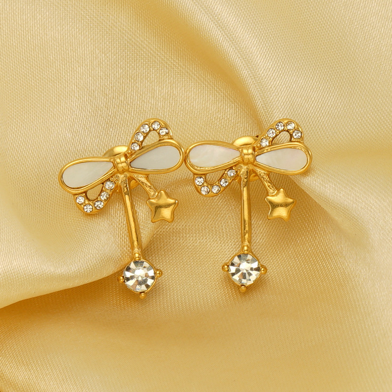 Boucles D'Oreilles À Clous En Acier Inoxydable Imperméable Couleur Or Avec Nœud Papillon Image5