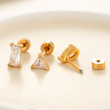 Boucles d'oreilles piercing en acier inoxydable étanche couleur or avec zircon (1 pièce) 2