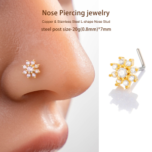 1 Pièce De Clou De Nez En Forme De Fleur En Cuivre Doré Et Zircon Pour Femme h5 Image5
