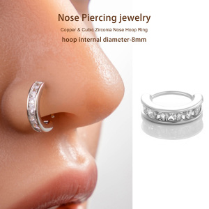 1 Piercing De Nez Rectangulaire En Cuivre Doré Et Zircon Pour Femme h5 Image6