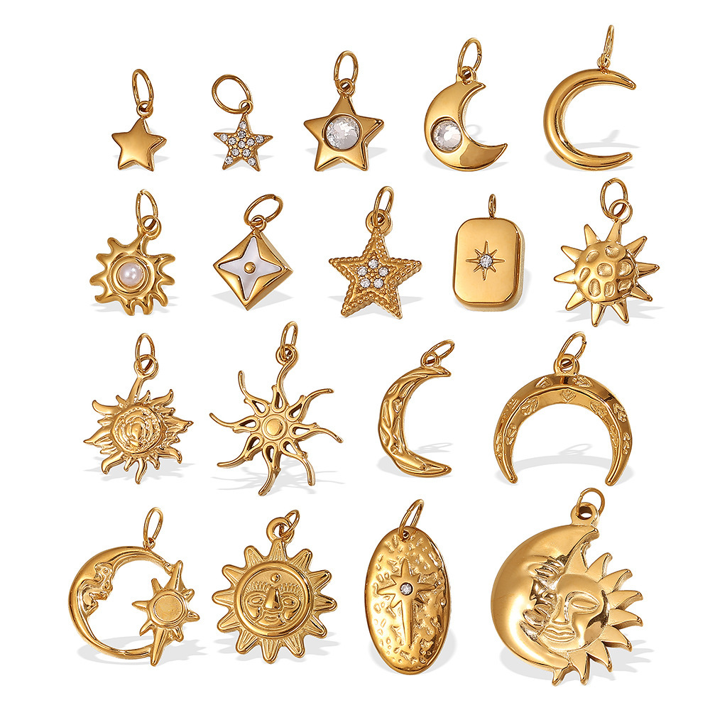 Pendentifs Rétro Soleil Et Lune En Acier Inoxydable Étanche Couleur Or h5Image5