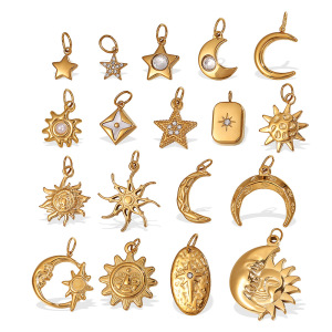 Pendentifs Rétro Soleil Et Lune En Acier Inoxydable Étanche Couleur Or h5 Image5