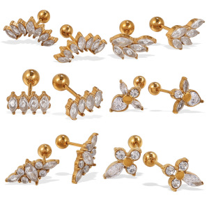 Boucles D'Oreilles De Piercing En Acier Inoxydable Étanche Couleur Or, Motif Floral h5 Image5