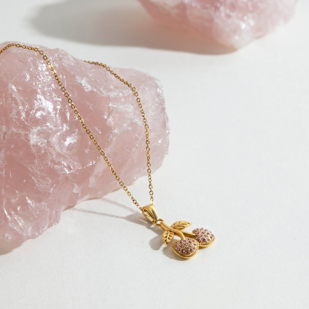 Colliers pendentifs Sweet Cherry en acier inoxydable étanche couleur or 2