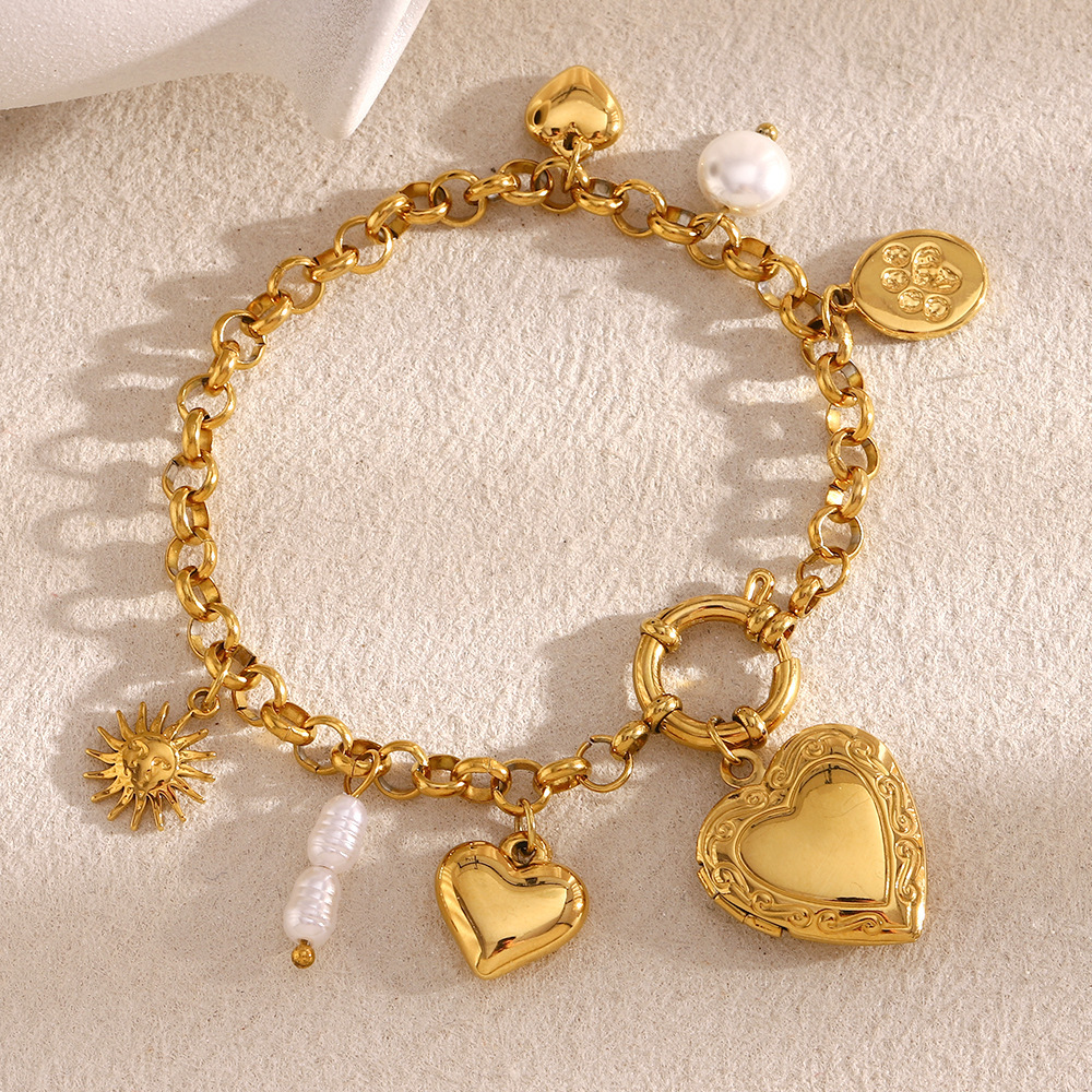 Bracelet À Breloques Daily Heart En Acier Inoxydable Étanche Pour Femme (1 Pièce), Collection Classique. Image4