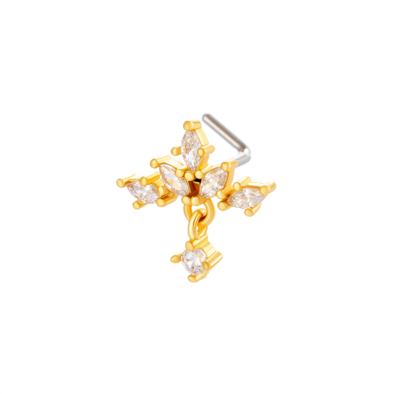 1 Pièce De Piercing De Nez Design En Cuivre Doré Et Zircon Pour Femme 